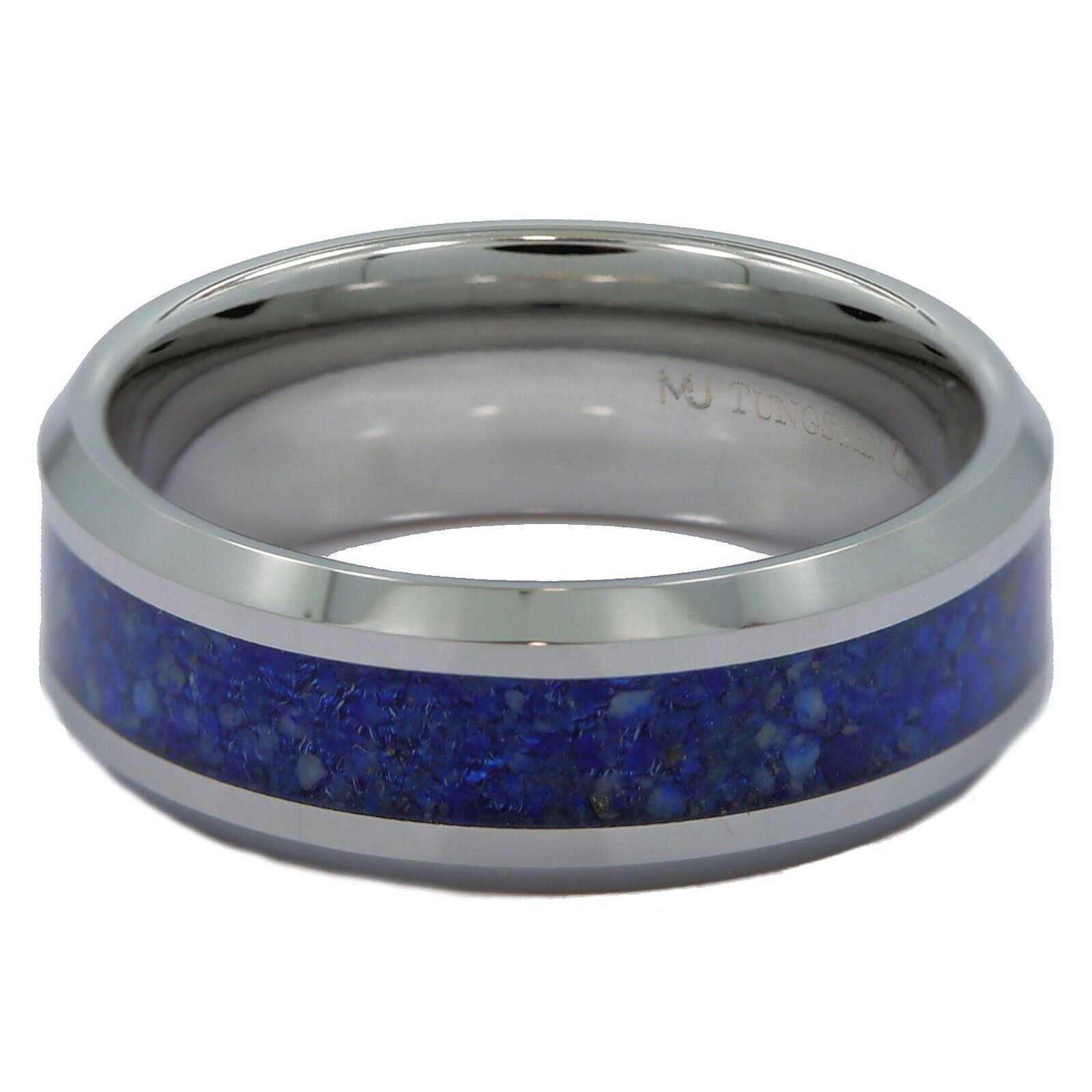 Lapis Lazuli Inlay Tungsten Carbide Ring Wedding Band Blue  Comfort Fit