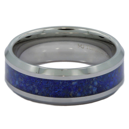 Lapis Lazuli Inlay Tungsten Carbide Ring Wedding Band Blue  Comfort Fit