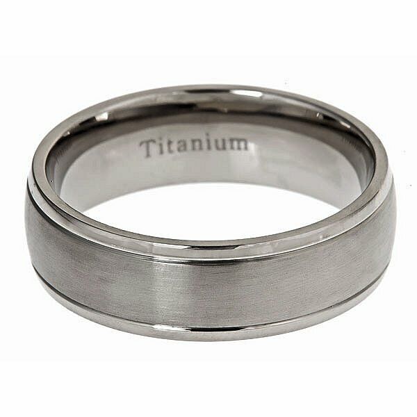 5mm or 7mm Brushed Polished Grooved Edges Titanium Wedding Band Comfort Fit Ring