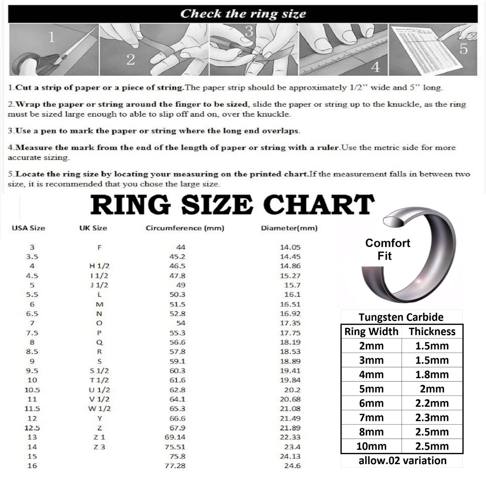 3, 5, 6, or 8mm Blue Plated Inside and Outside Tungsten Carbide Wedding Ring