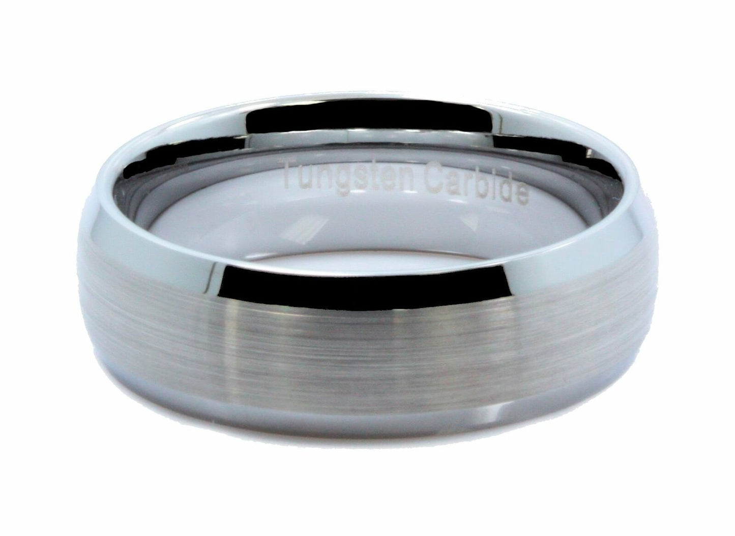 8mm Brushed Center Recessed Tungsten Carbide Wedding Ring Polished Edges Ring