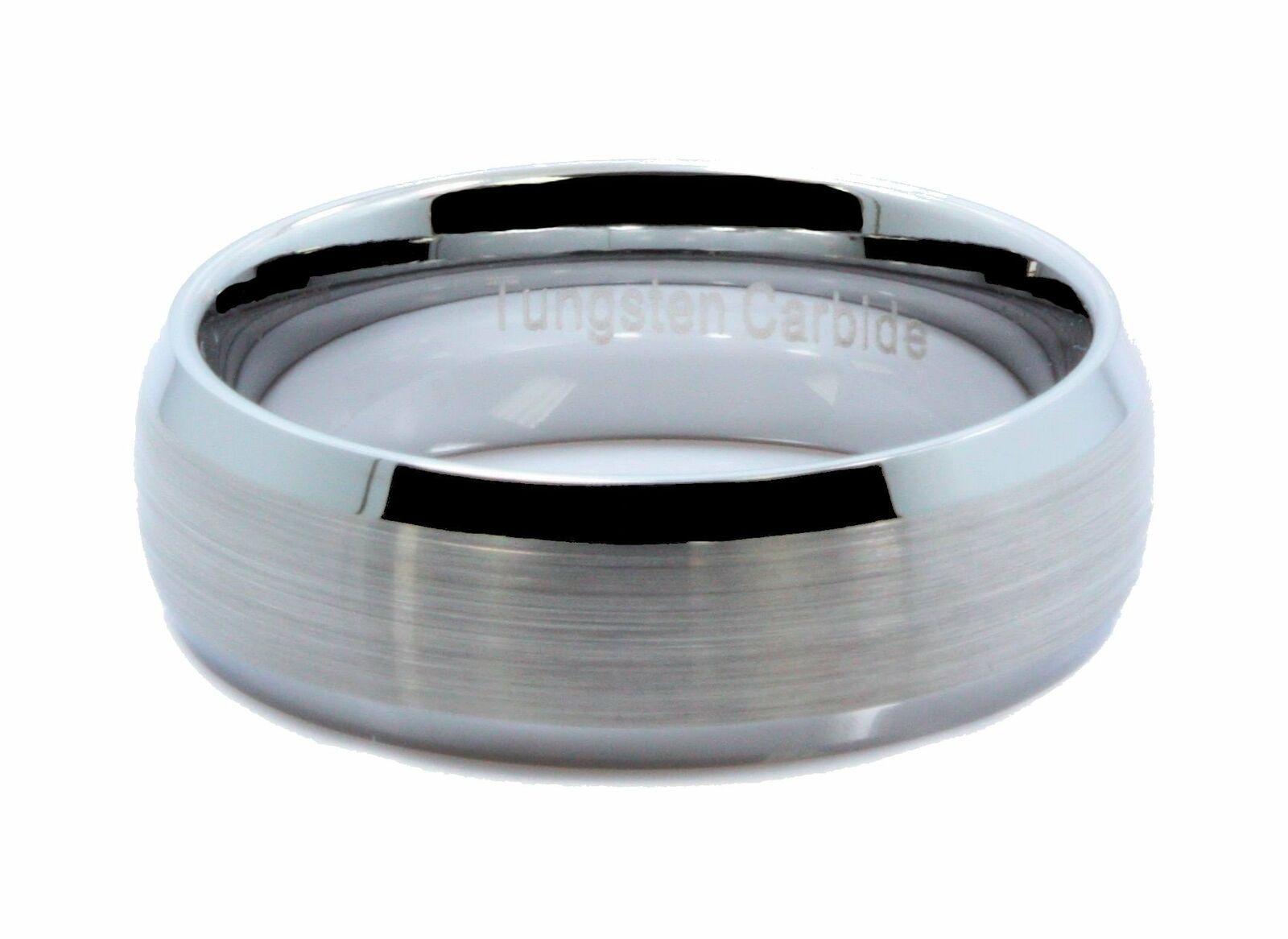 8mm Brushed Center Recessed Tungsten Carbide Wedding Ring Polished Edges Ring