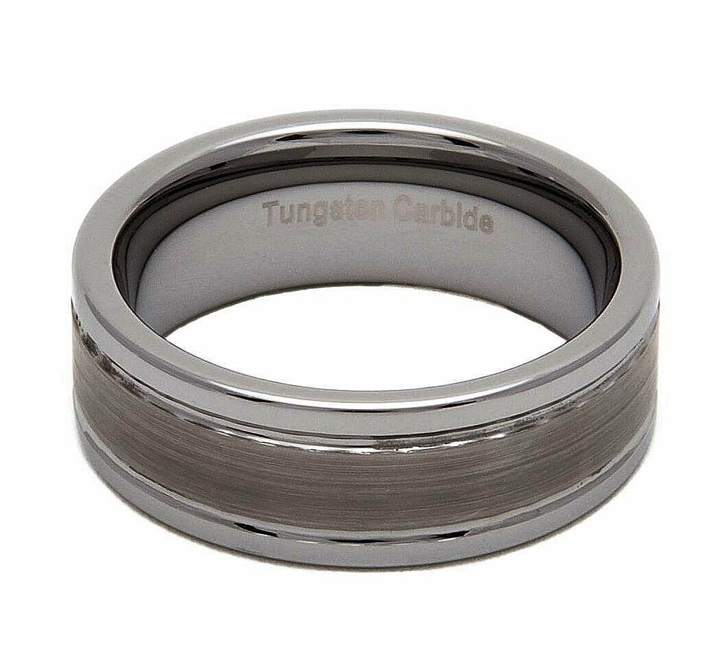 8mm Brushed Center Tungsten Carbide Wedding Ring