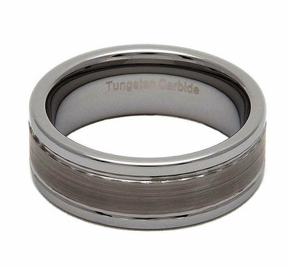 8mm Brushed Center Tungsten Carbide Wedding Ring
