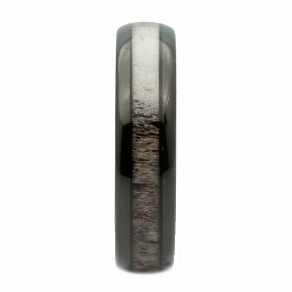 Choose From Black Plated or White Tungsten Carbide 6mm Deer Antler Inlay Ring