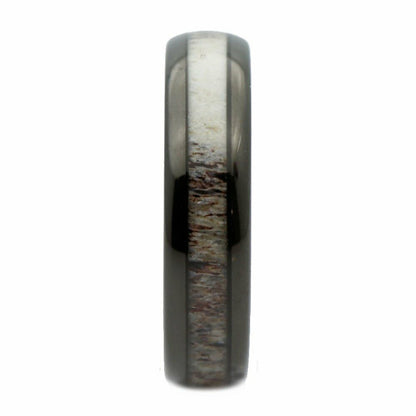 Choose From Black Plated or White Tungsten Carbide 6mm Deer Antler Inlay Ring