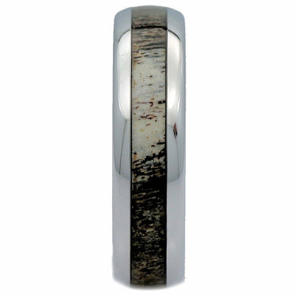 Choose From Black Plated or White Tungsten Carbide 6mm Deer Antler Inlay Ring