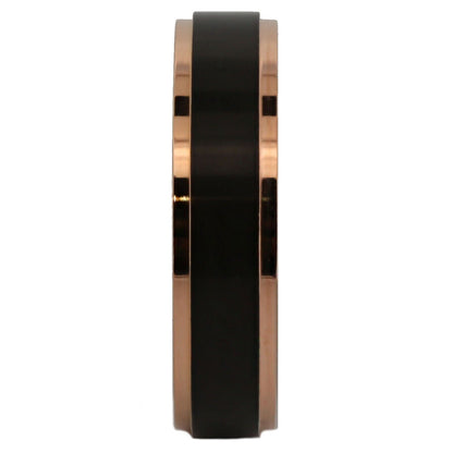 Bushed Stainless Steel 6mm or 8mm Black Plated Drop Down Edges Gold or Rose Gold