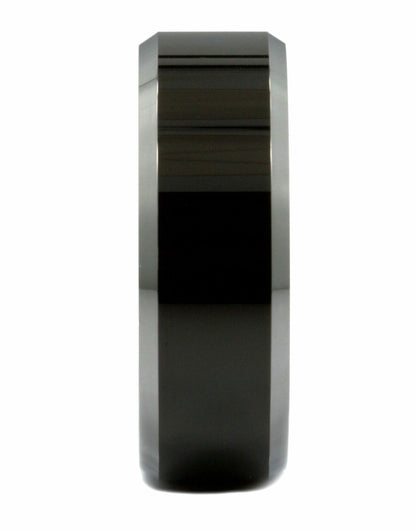 8MM Mirror Polish Black Tungsten Carbide Ring Silver Edge Wedding Band