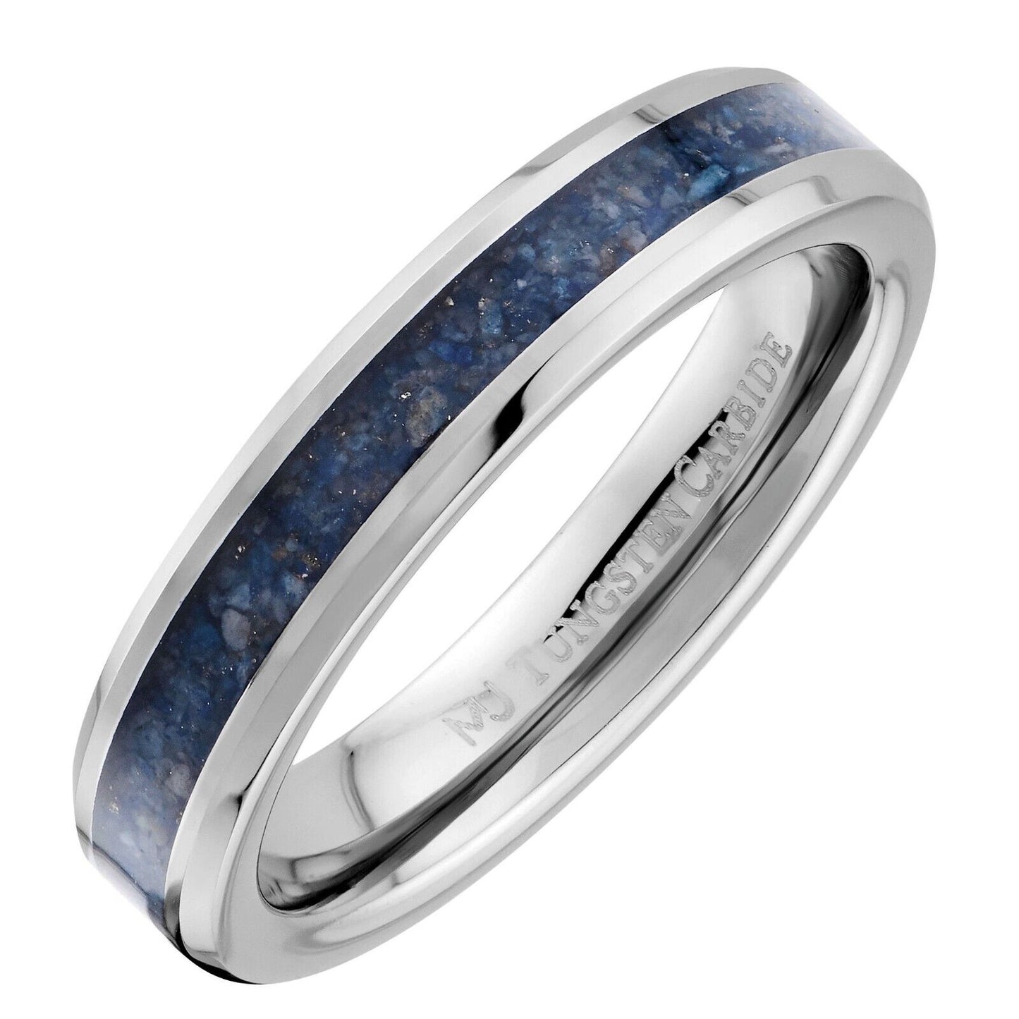 Lapis Lazuli Inlay Tungsten Carbide Ring Wedding Band Blue  Comfort Fit