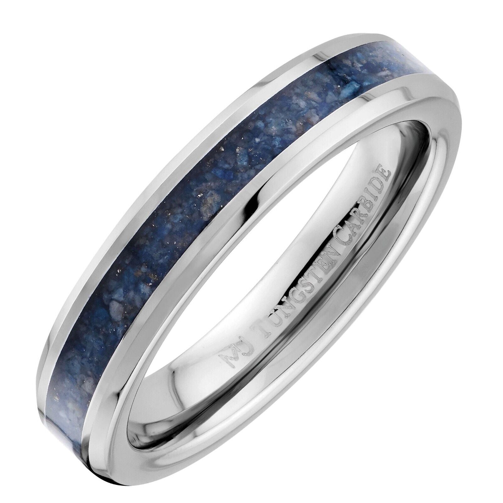 Lapis Lazuli Inlay Tungsten Carbide Ring Wedding Band Blue  Comfort Fit