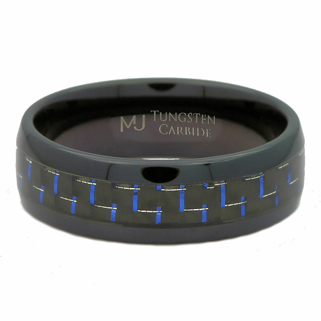Tungsten Carbide Black Plated 8 or 10mm with Black/Blue Carbon Fiber Inlay Ring
