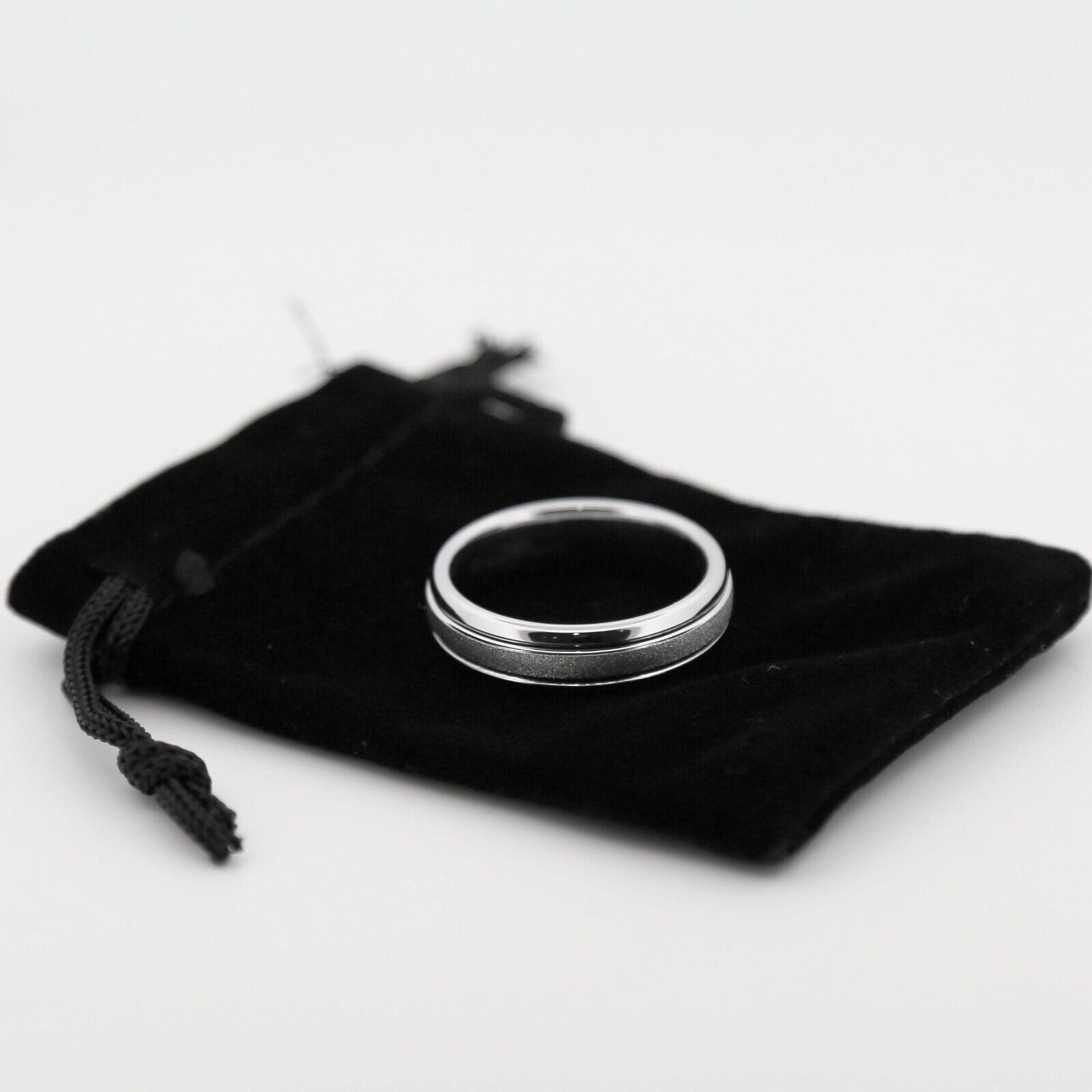 White Tungsten Carbide 6mm or 8mm Ring Sand Blasted Center Polished Edges