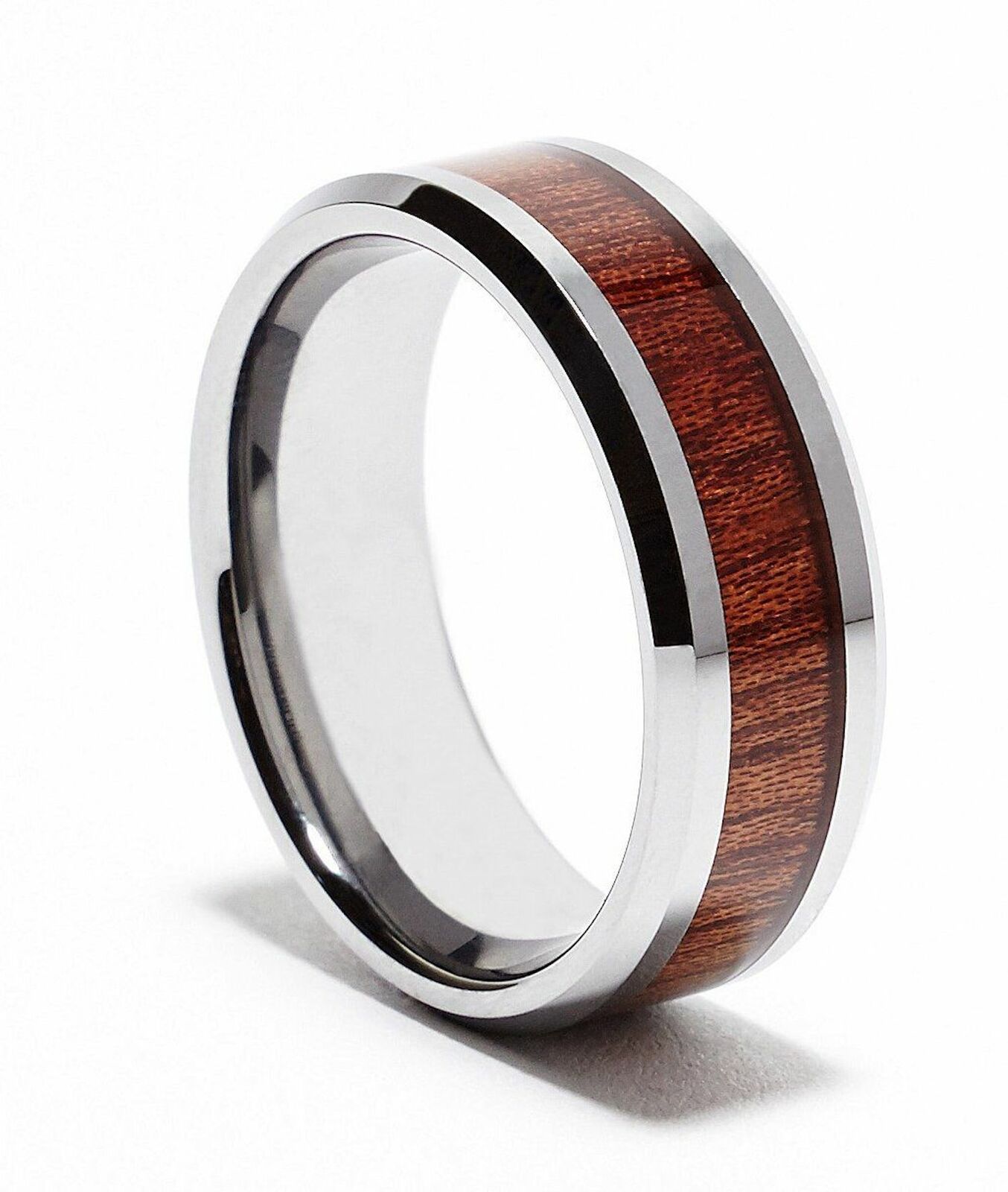 8mm Tungsten Carbide Rosewood Inlay Wedding Ring Comfort Fit
