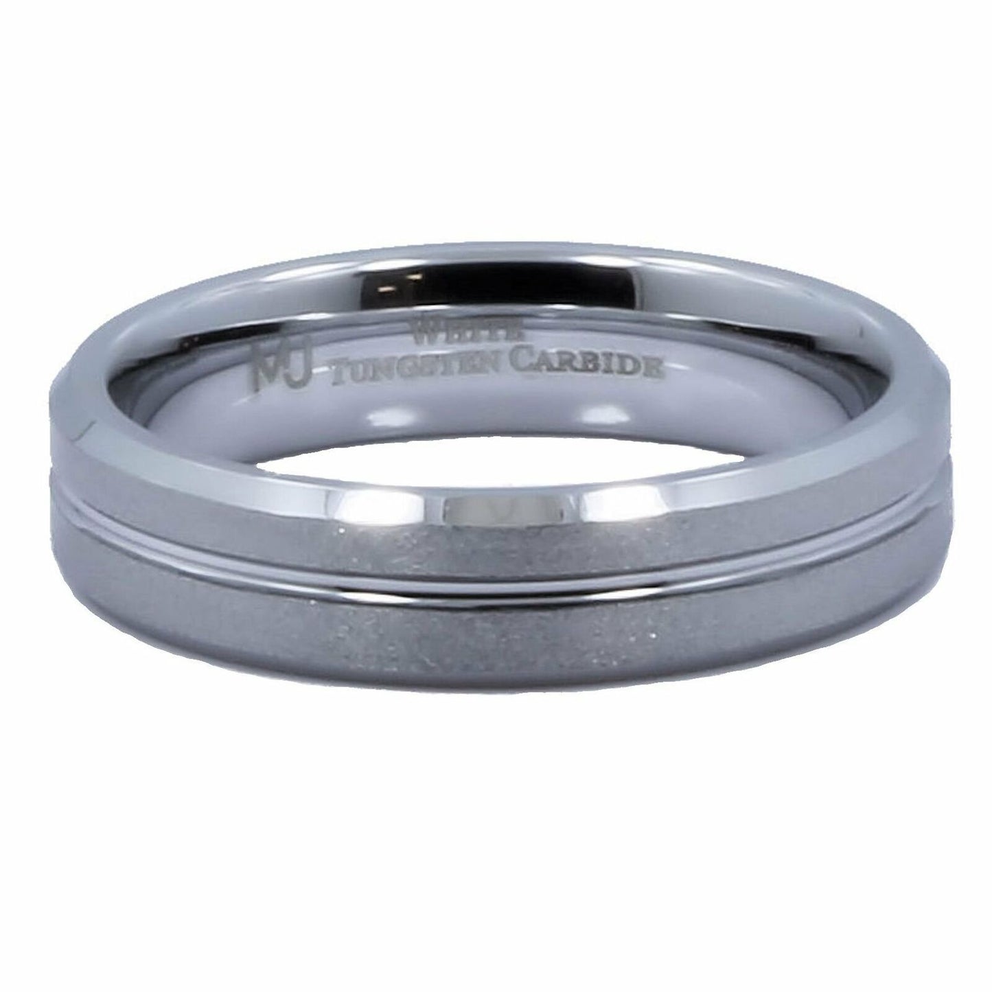 White Tungsten Carbide Center Groove Brushed Top Band 5mm Ring