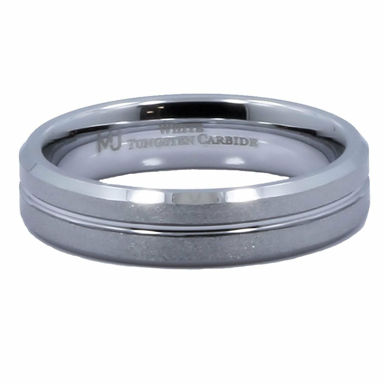 White Tungsten Carbide Center Groove Brushed Top Band 5mm Ring