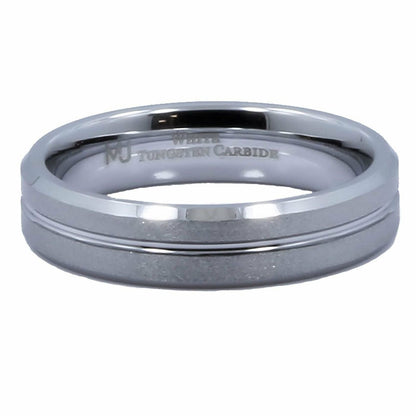 White Tungsten Carbide Center Groove Brushed Top Band 5mm Ring