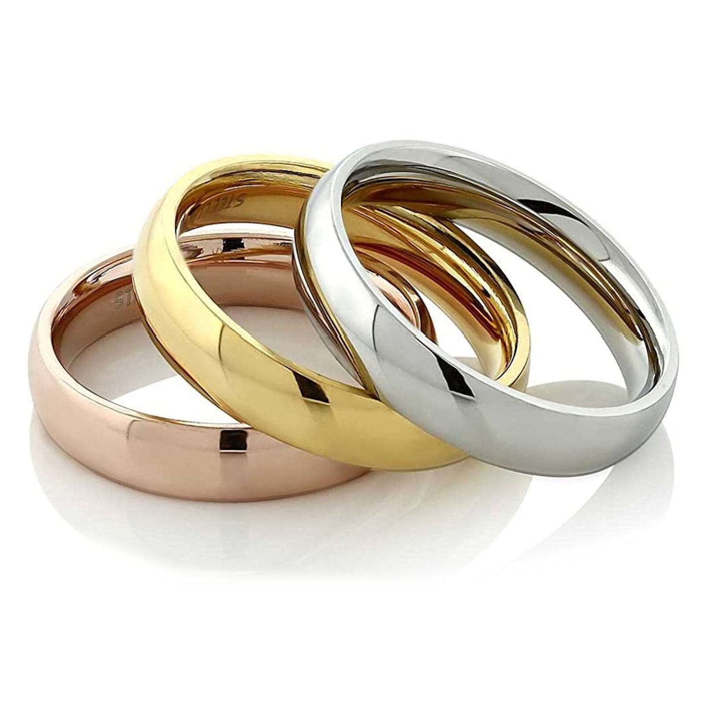 Gold, Rose Gold or Polished 4 or 6mm Stainless Steel Band Half Dome Ring