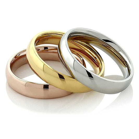 Gold, Rose Gold or Polished 4 or 6mm Stainless Steel Band Half Dome Ring