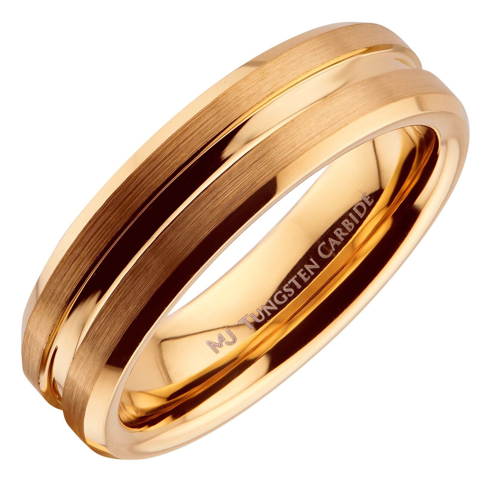 6mm or 8mm Brushed Gold Plated Tungsten Carbide Band Polished Edges Ring