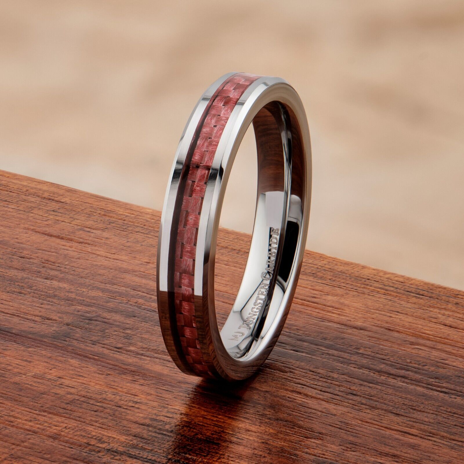 4mm Tungsten Carbide Blue, Pink or Purple Carbon Fiber Inlay Wedding Band