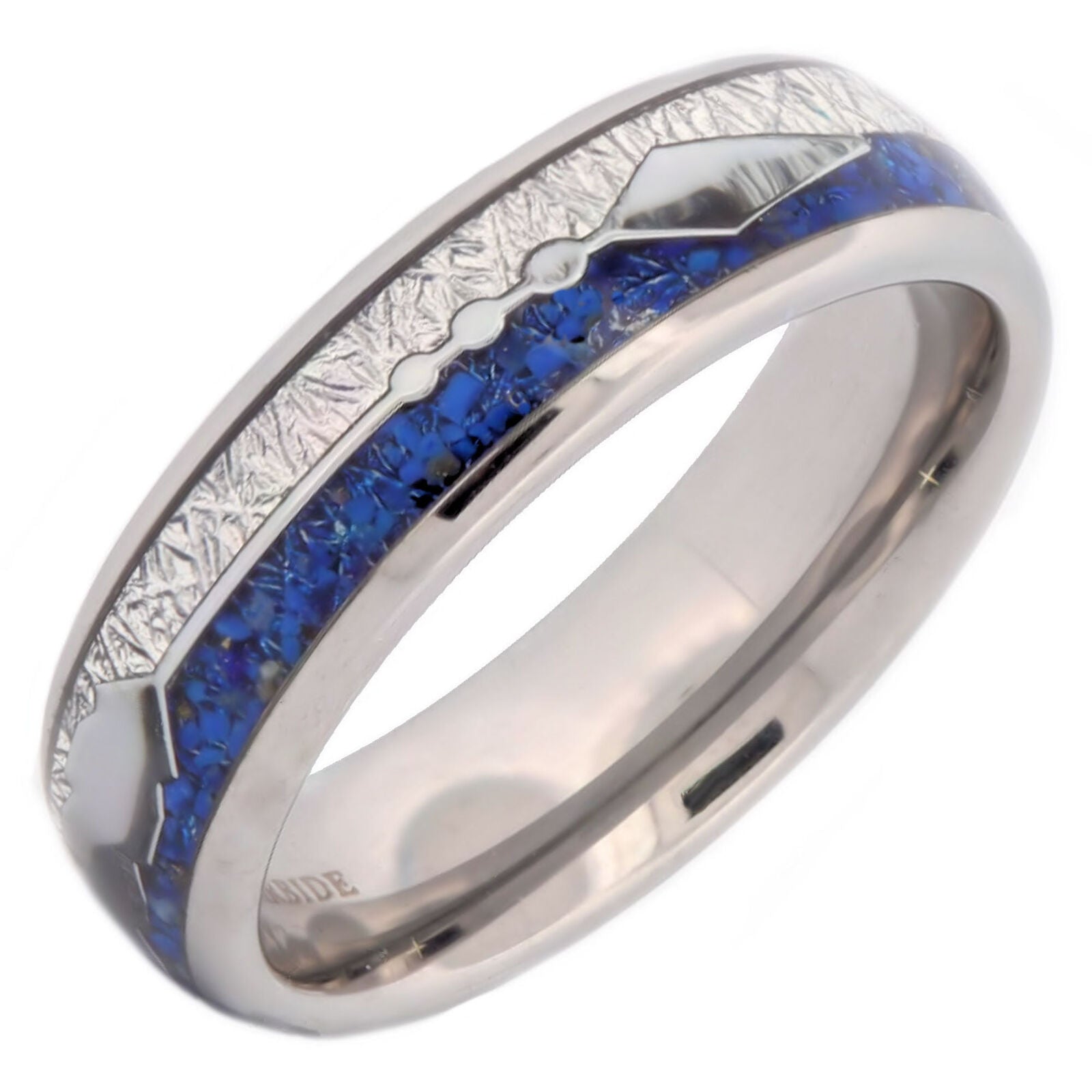 Tungsten Carbide Meteorite Inlay with a Choice of Koa Wood or Lapis Lazuli Inlay