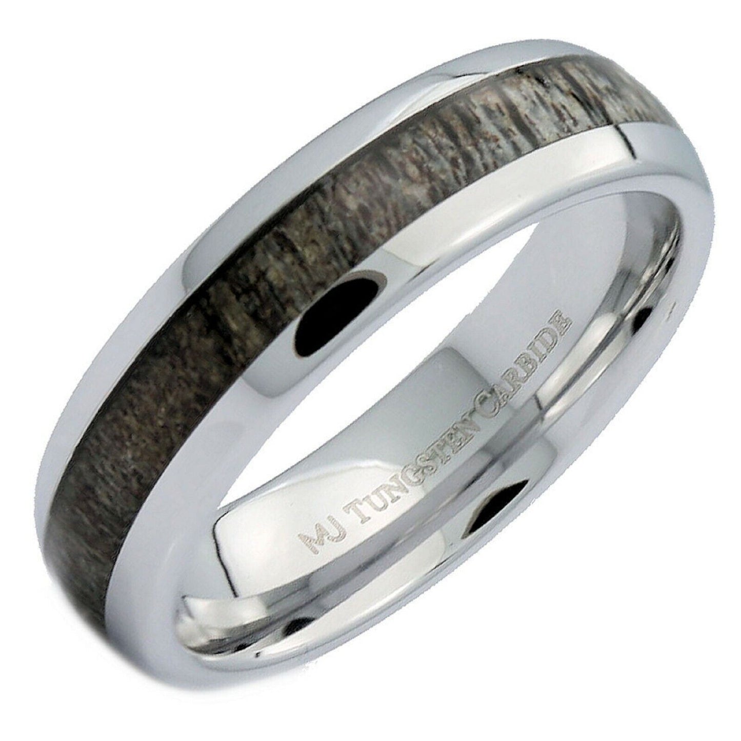Choose From Black Plated or White Tungsten Carbide 6mm Deer Antler Inlay Ring