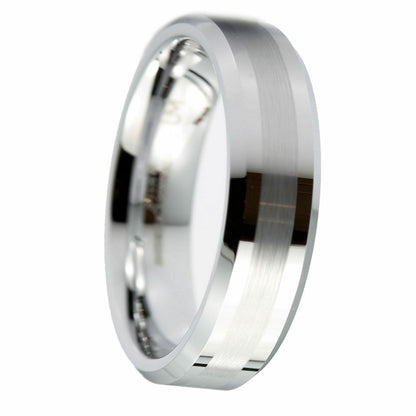White Tungsten Carbide Center Brushed Recessed Sides Wedding Ring 6mm