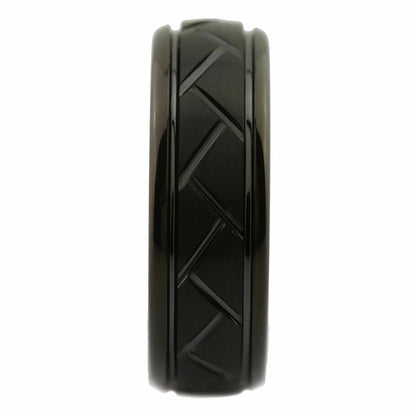 Tungsten Carbide 8mm Band Hand Crafted Brushed Black Plated Ring