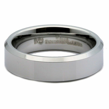 White Tungsten Carbide Mirror Polished With Beveled Edges Wedding Band Ring 