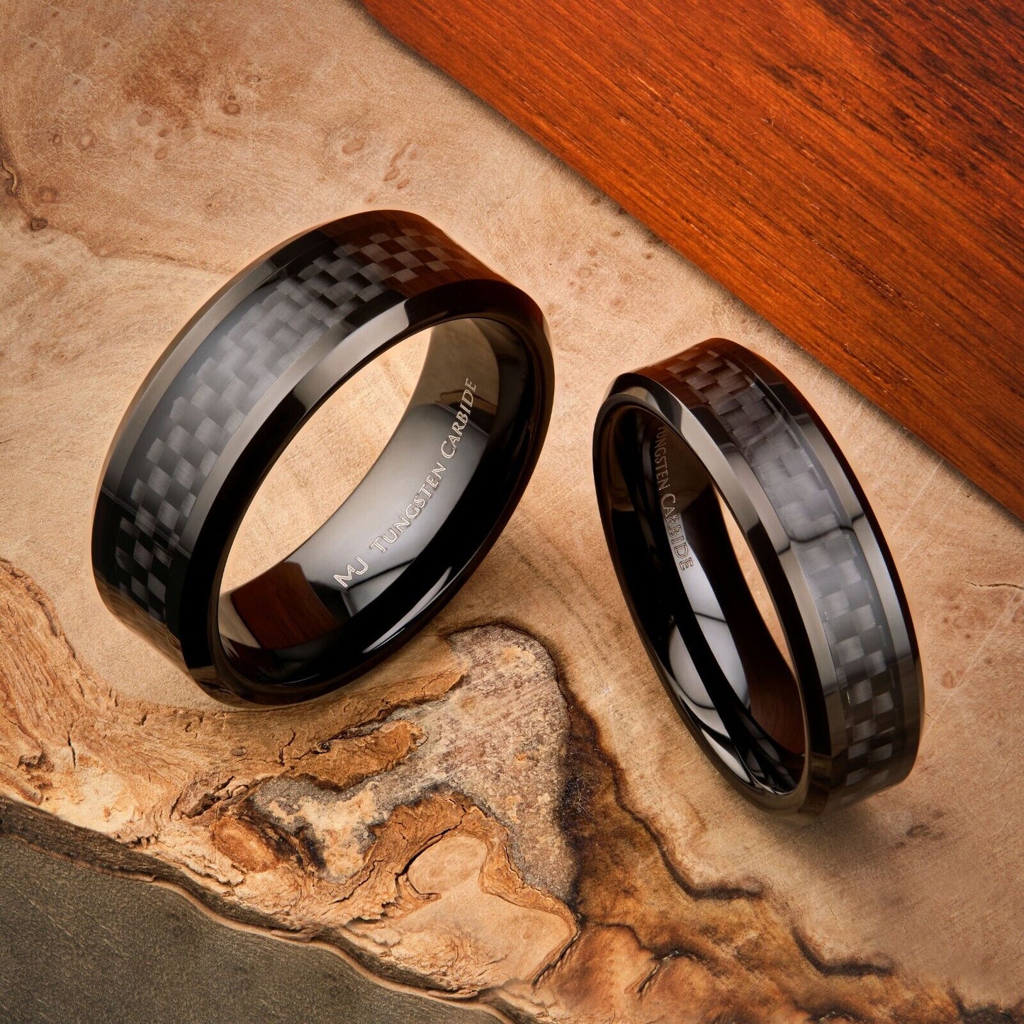 6mm or 8mm Mirror Polished or 8mm Black Plated Tungsten Carbide Wedding Ring Bla