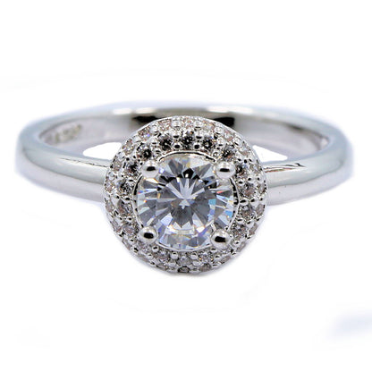 18K White Gold Plated Round Halo CZ Wedding Band Ring