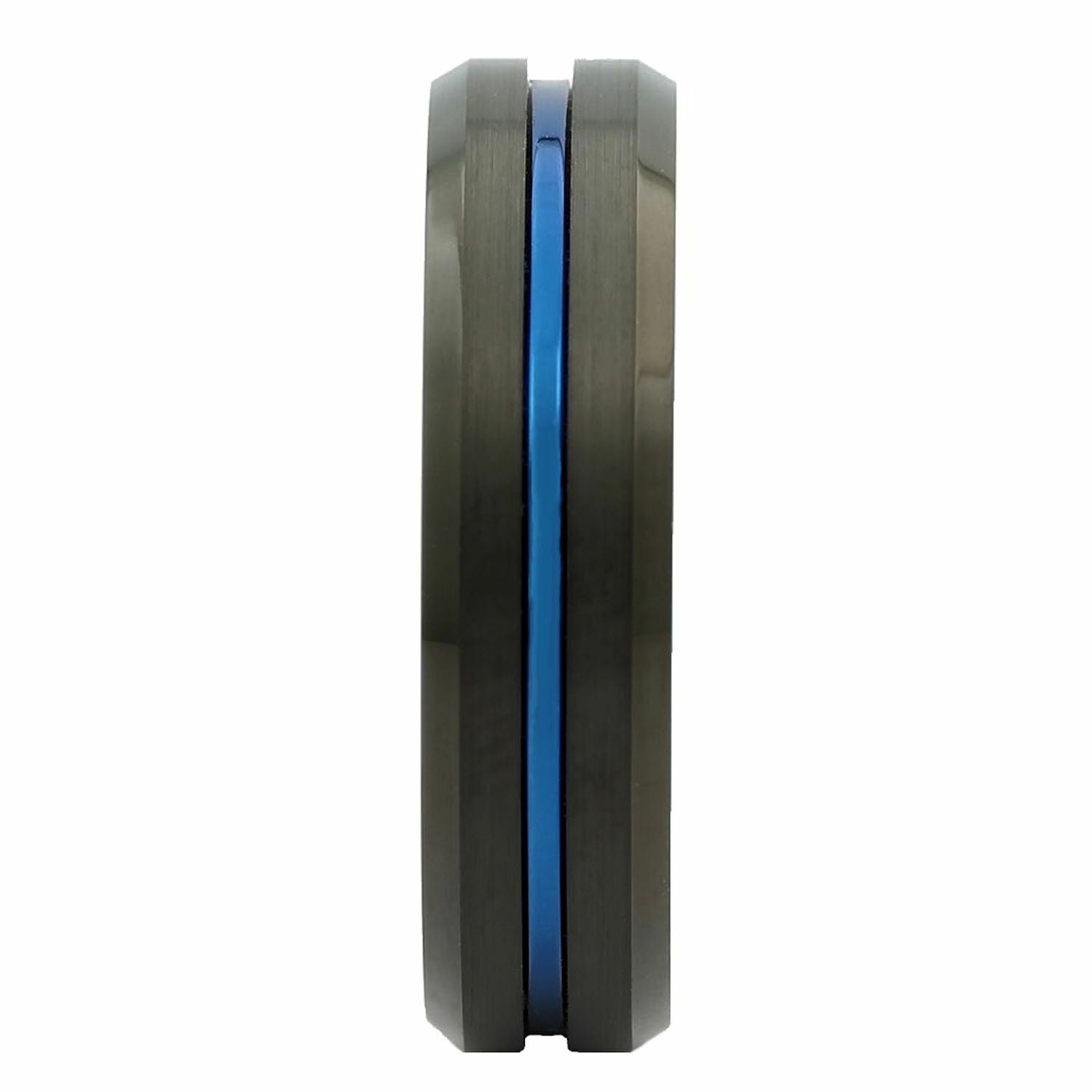 Tungsten Carbide 6mm or 8mm Band Blue Groove and Inside, Black Plated Ring