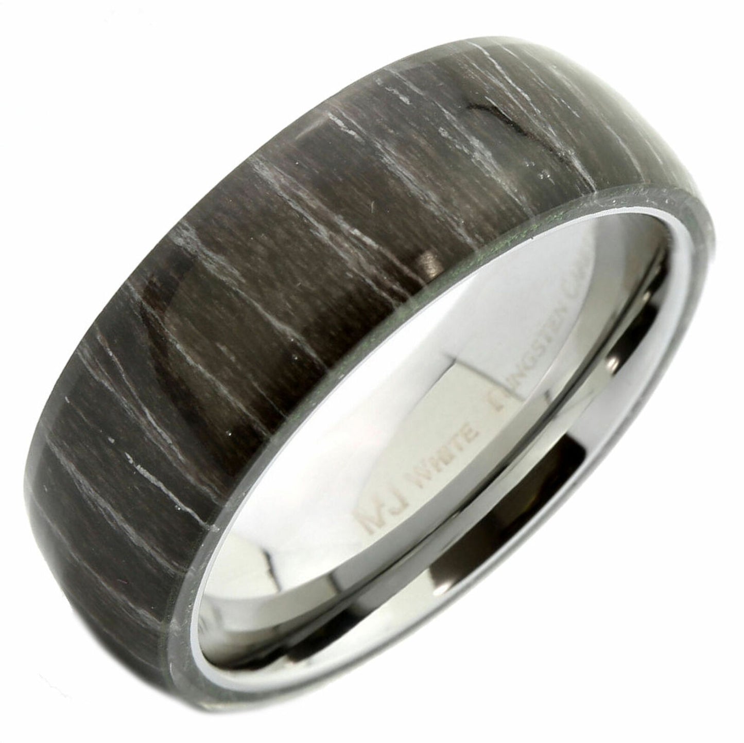 Zebra Wood Ring Polished Tungsten Carbide Comfort Fit Wedding Ring 8mm