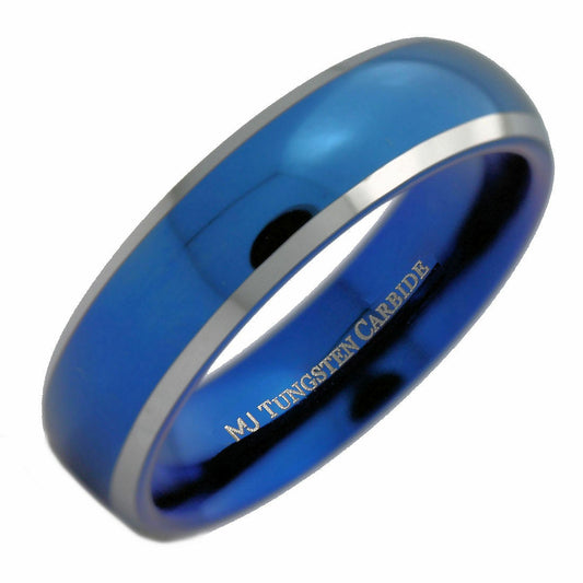 6mm Blue Plated Inside and Outside Tungsten Carbide Wedding Band Ring