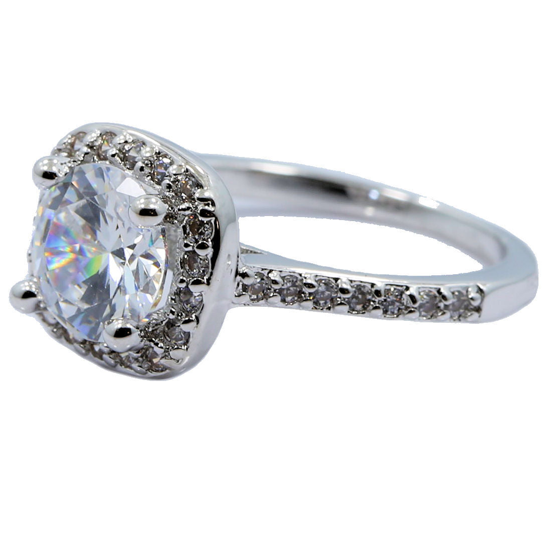 18K White Gold Plated Wedding Band Square Cubic Zirconia Ring