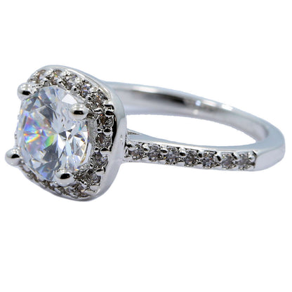 18K White Gold Plated Wedding Band Square Cubic Zirconia Ring