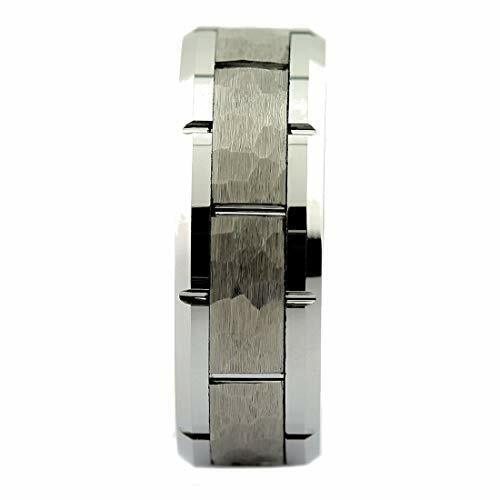 8mm Hammered Stepped Edges Tungsten Carbide Men's Band Wedding Ring