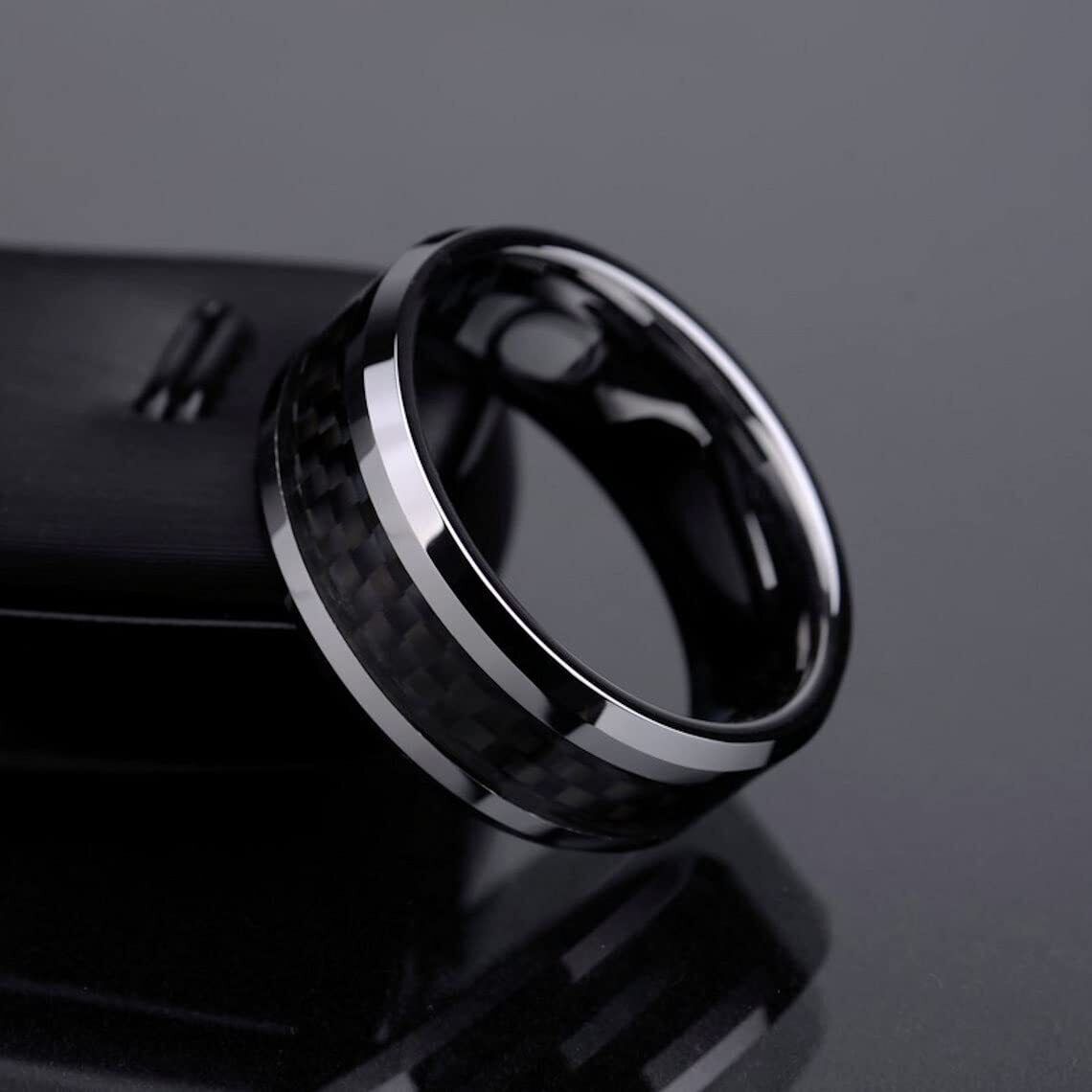 6mm or 8mm Mirror Polished or 8mm Black Plated Tungsten Carbide Wedding Ring Bla