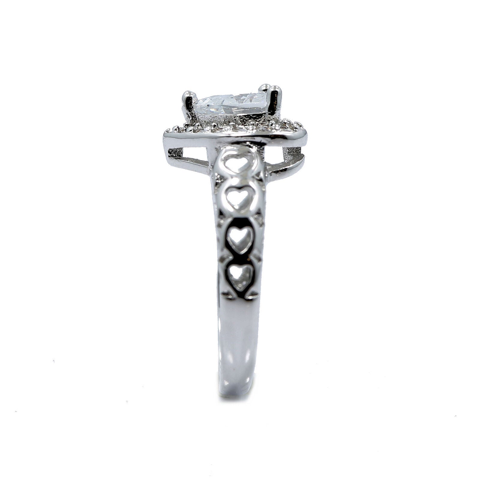 18K White Gold Plated Heart CZ Wedding Band Ring Size