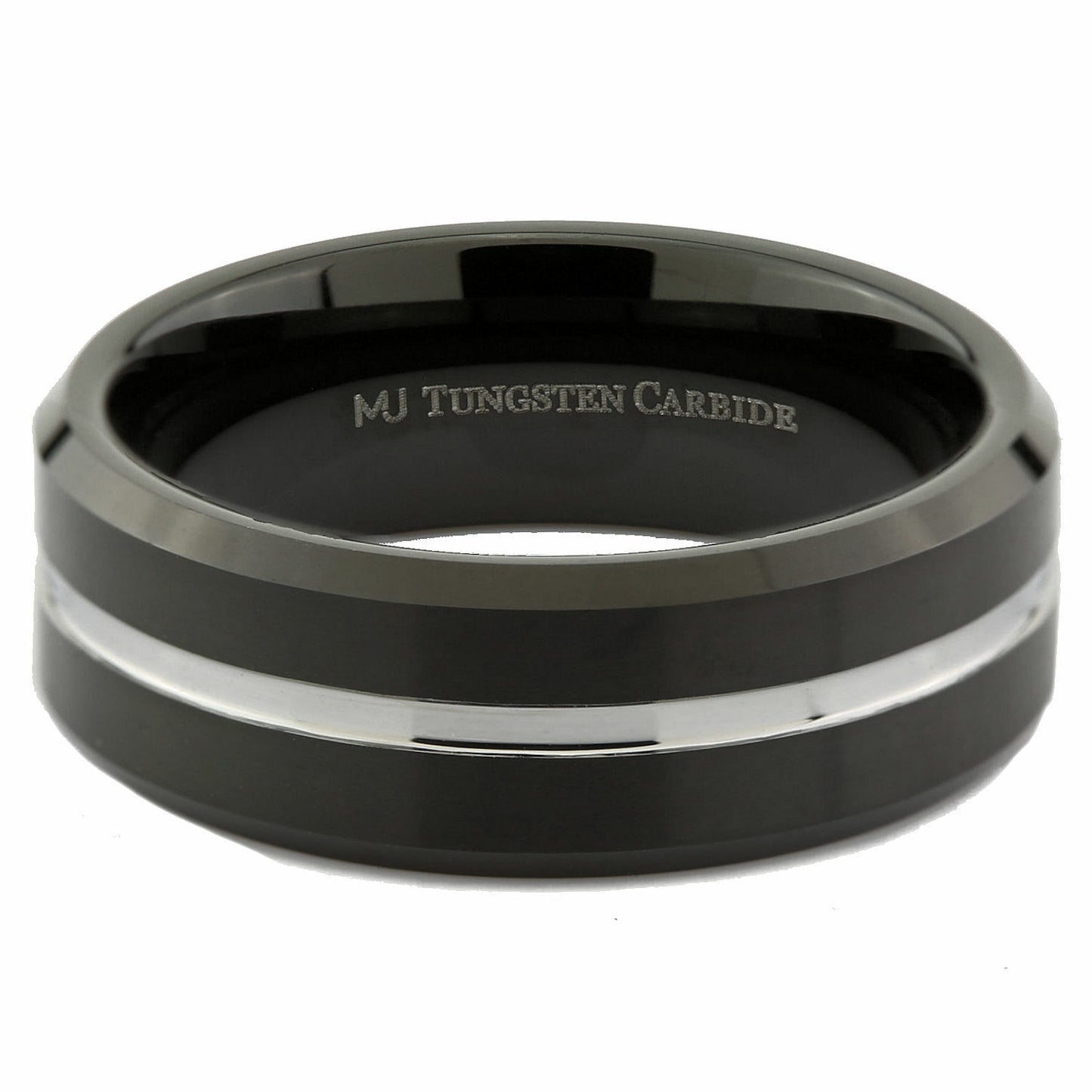 8mm Tungsten Carbide Wedding Band Black Plated Single Stripe Ring