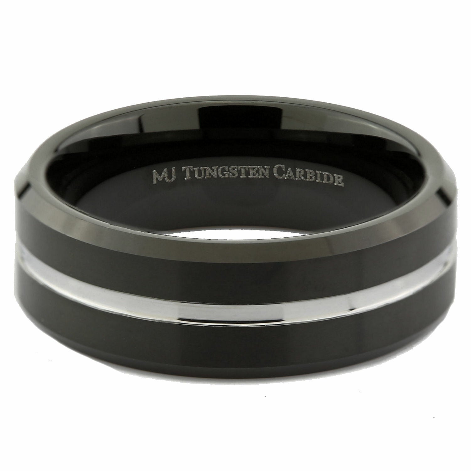 8mm Tungsten Carbide Wedding Band Black Plated Single Stripe Ring