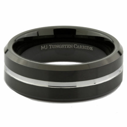 8mm Tungsten Carbide Wedding Band Black Plated Single Stripe Ring