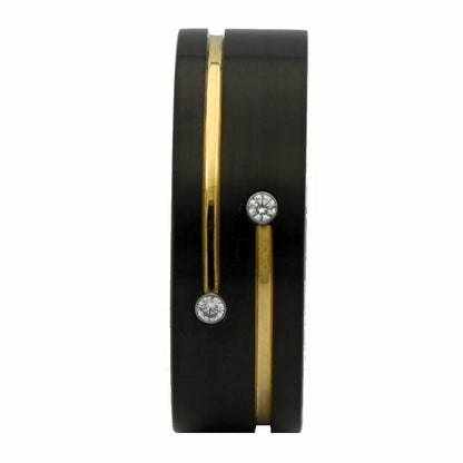 8mm Tungsten Carbide Rose Gold Plated Inside and 2 Stripes 2 CZs Ring