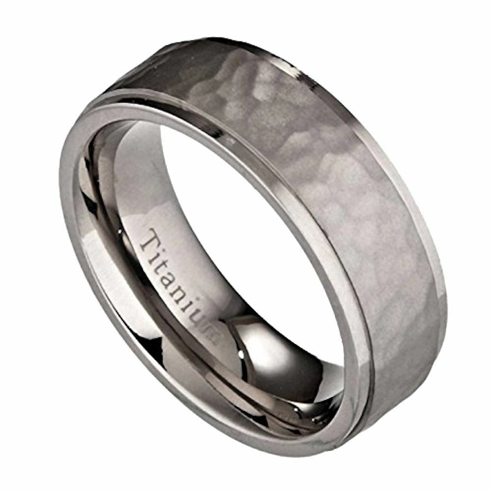5mm or 7mm Hammered Titanium Wedding Band Recessed Edges Comfort Fit Ring