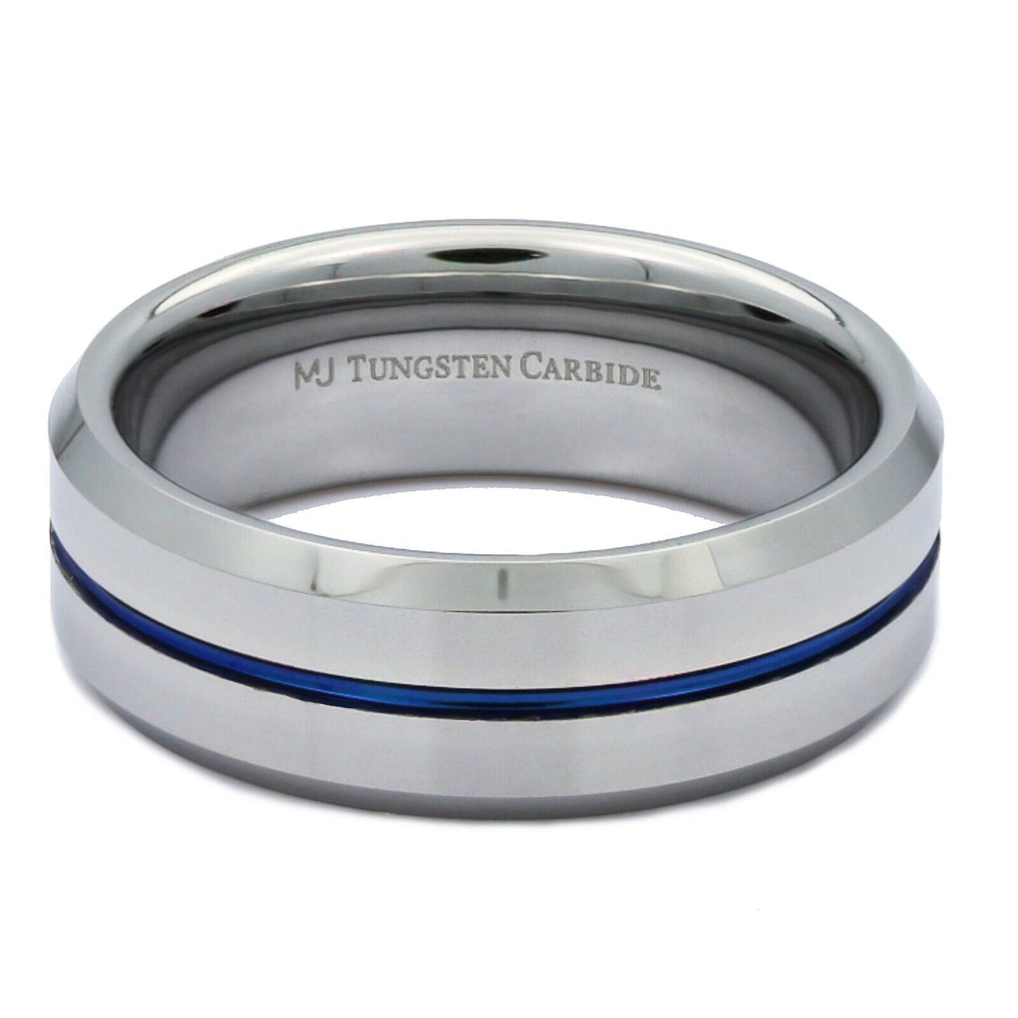 Tungsten Carbide 8mm Wedding Band Blue Striped Center Ring