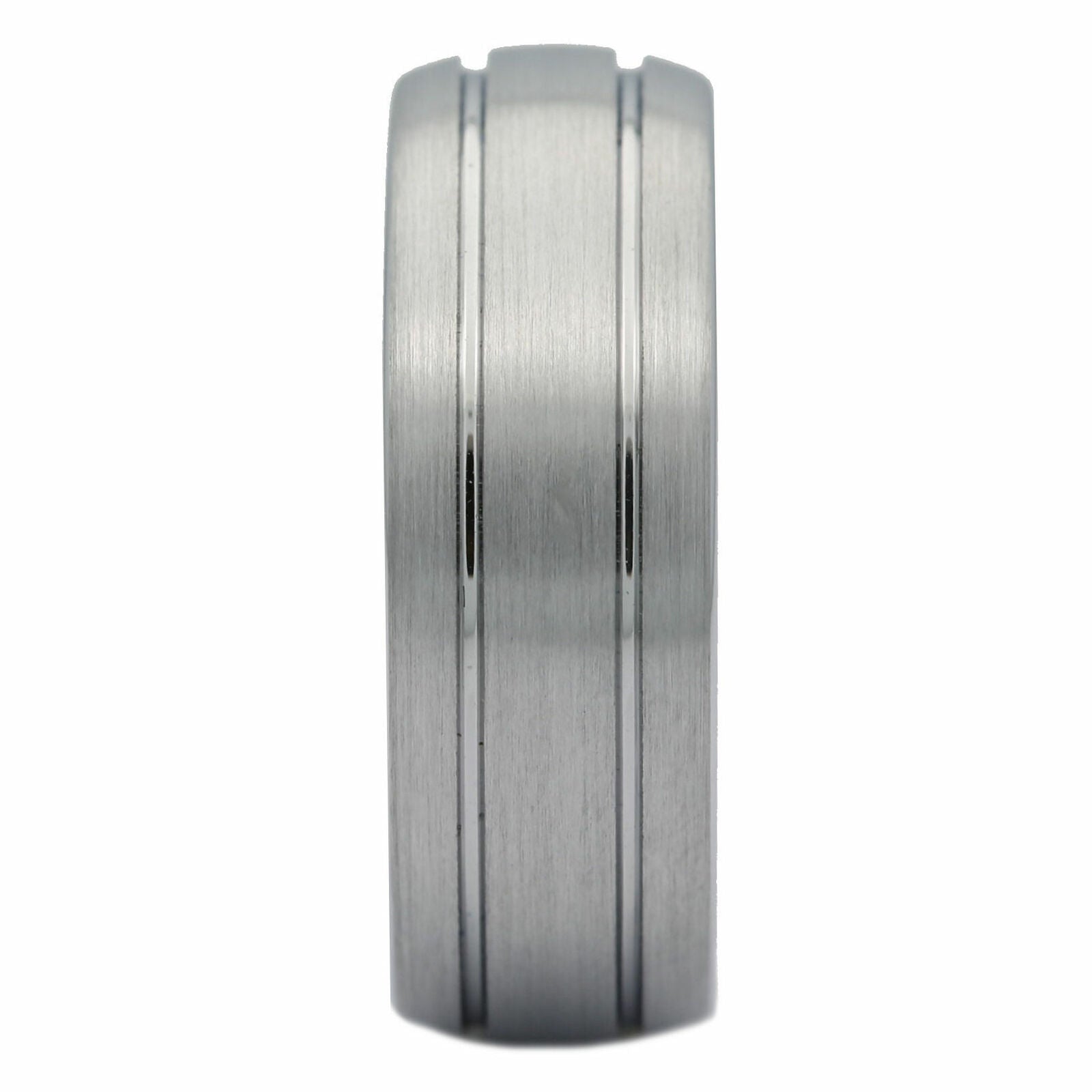 8mm White Tungsten Carbide Wedding Band 2 Grooves Brushed Dome Ring
