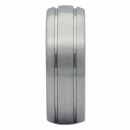 8mm White Tungsten Carbide Wedding Band 2 Grooves Brushed Dome Ring
