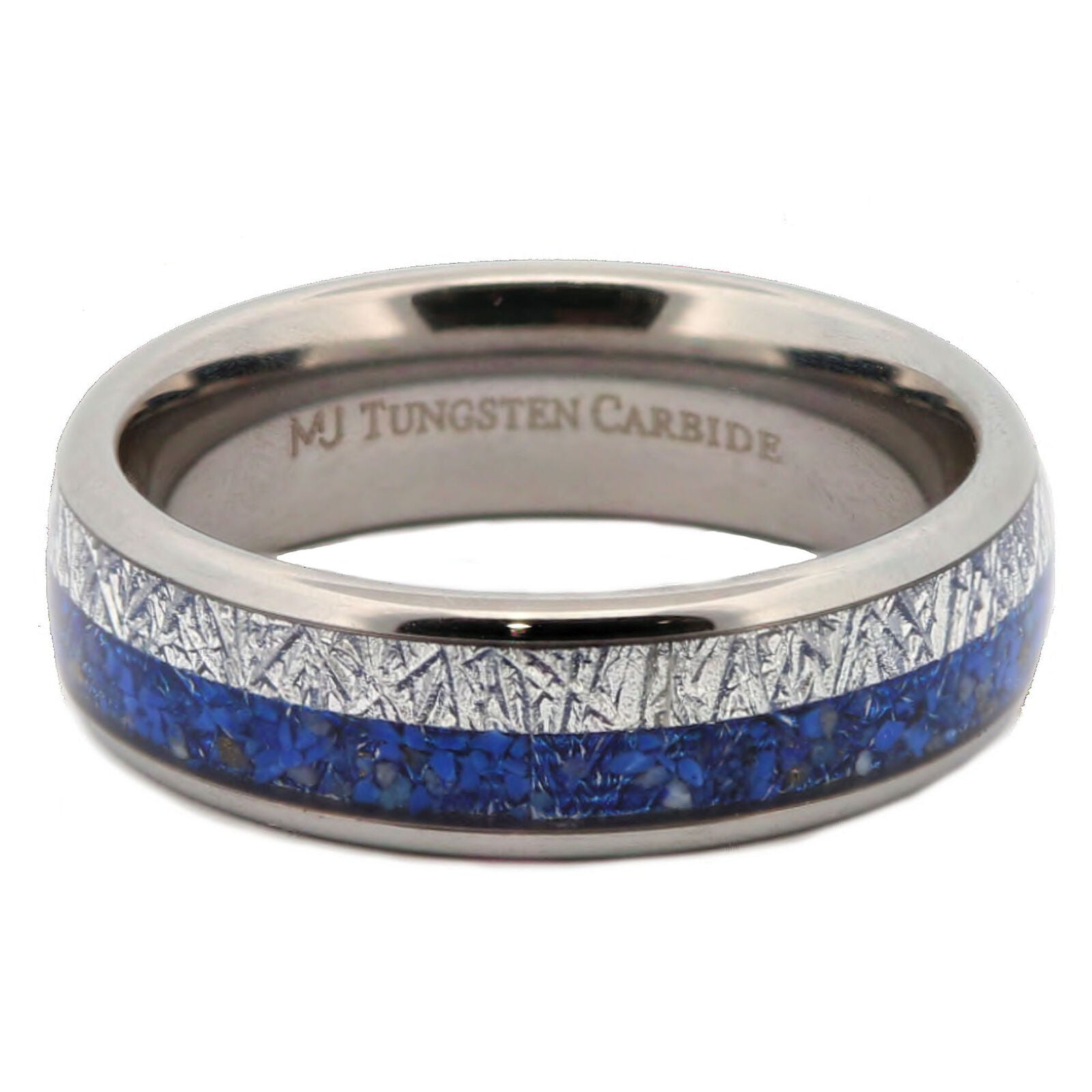 Tungsten Carbide Meteorite Inlay with a Choice of Koa Wood or Lapis Lazuli Inlay