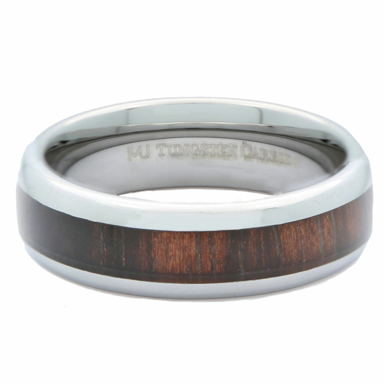 Tungsten Carbide Wedding Band 6mm or 8mm Dark Wood Inlay Ring
